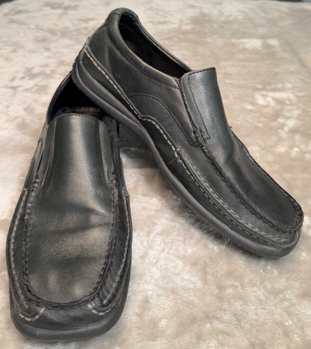 Skechers Collection Black Leather Slip On Square Toe Loafers Mens Size 8.5 Y2K